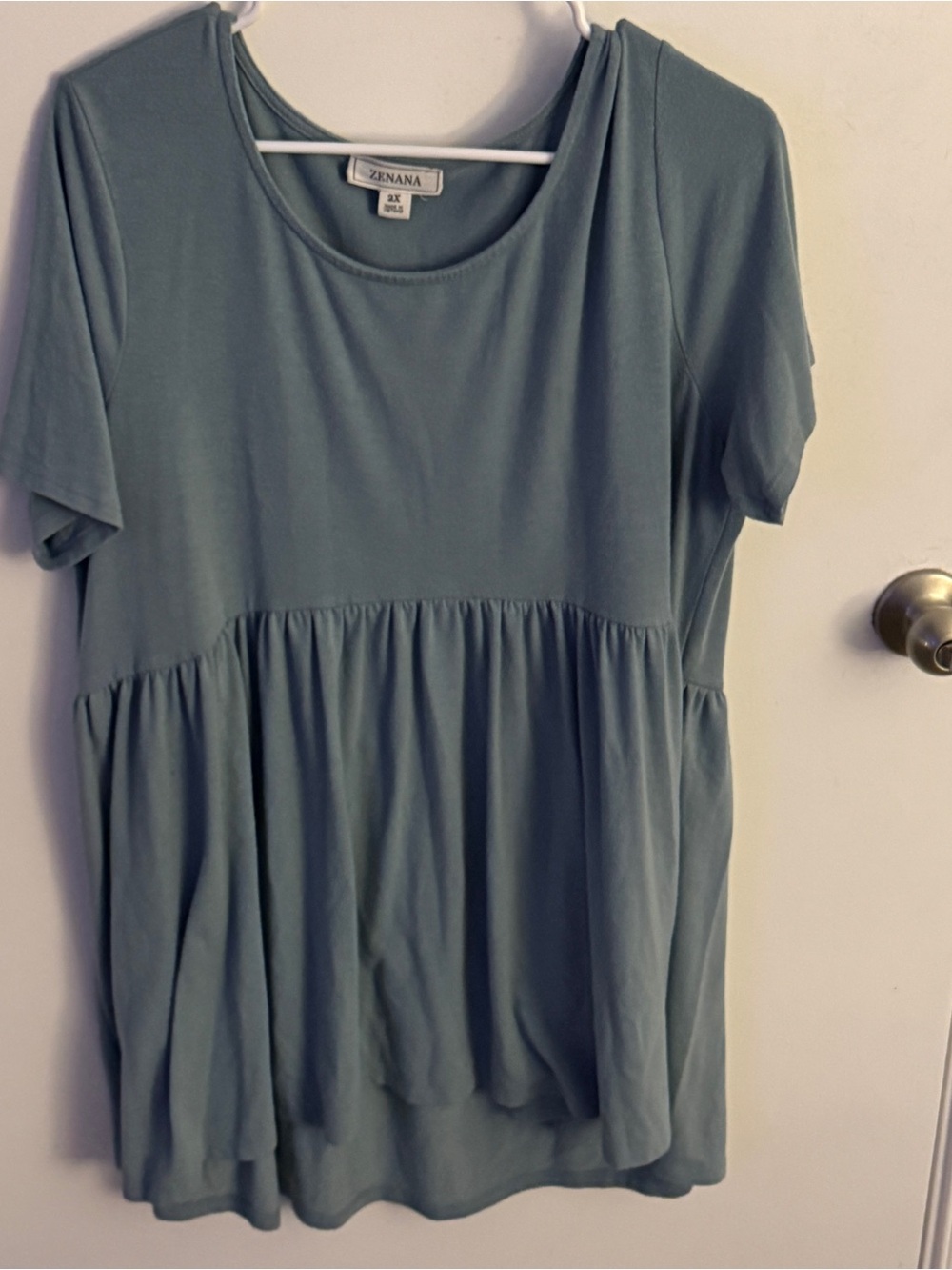 Zenana Outfitters Light Blue-Greyish Blue Short Sleeve Babydoll Tunic - Picture 3 of 3